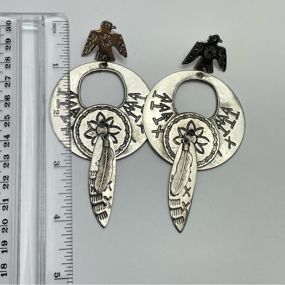 VINTAGE Native American Style Aluminum 4” Earrings - Picture 4 of 7